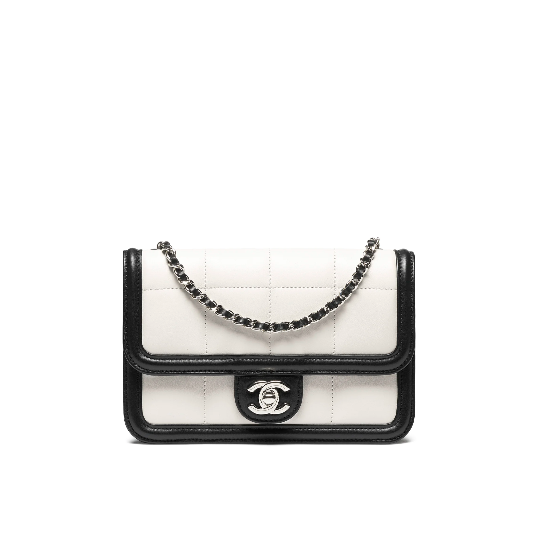 Chanel Mini Flap Bag Lambskin, Calfskin & Silver-Tone Metal Black & White AS5249-B18756-NACUV