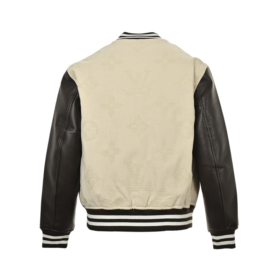 Louis Vuitton 24Fw embroidered monogram patchwork leather baseball jacket