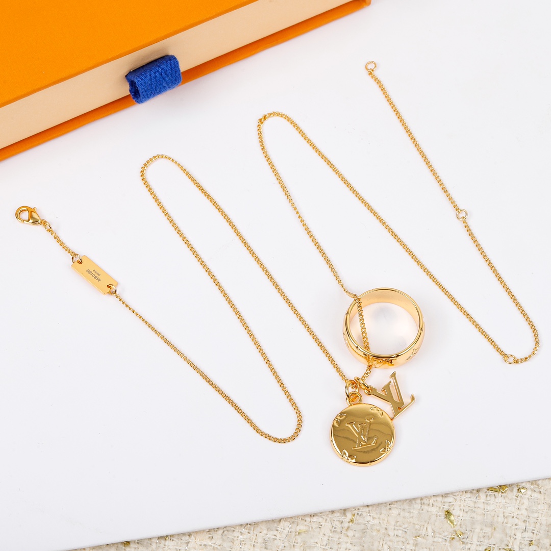 Louis Vuitton Floral Embossed Hoop Ring Necklace