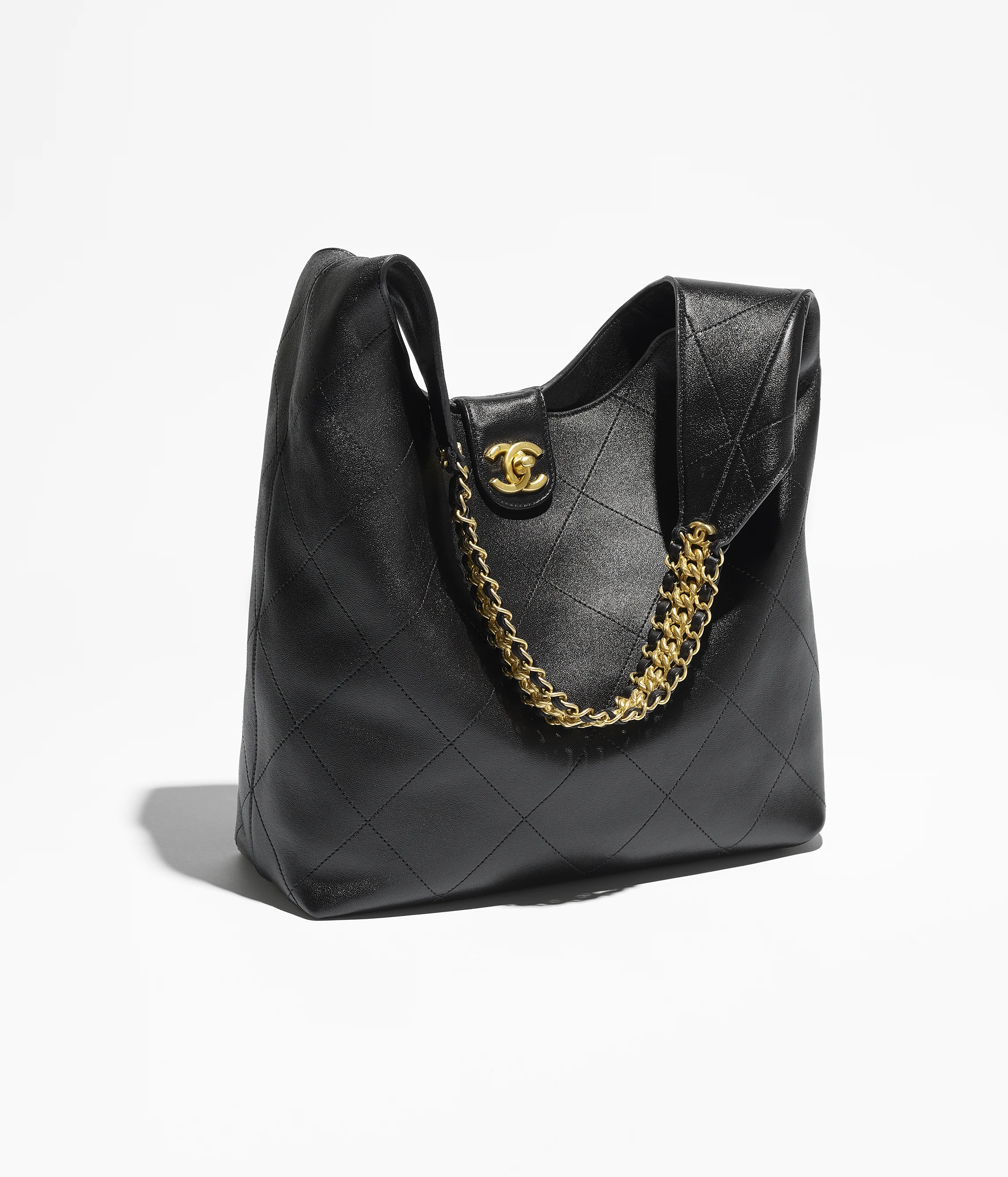 Chanel Large Hobo Bag Shiny Lambskin & Gold-Tone Metal Black AS5410-B19776-94305