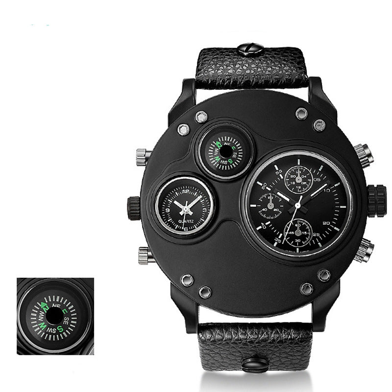 Men's Dual Time Zone Analog Watch with Compass