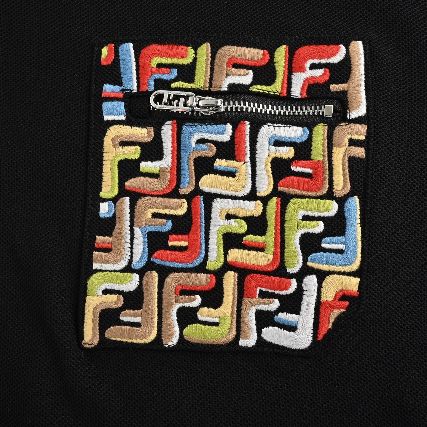 Fendi FF embroidered pocket zipper Polo short sleeve