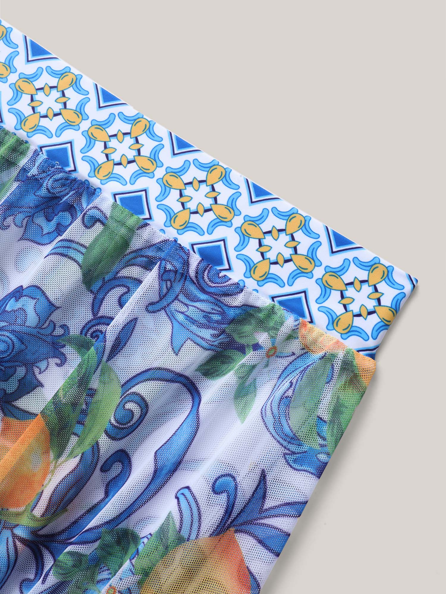 Two-Piece Citrus Print Sarong Swimsuit