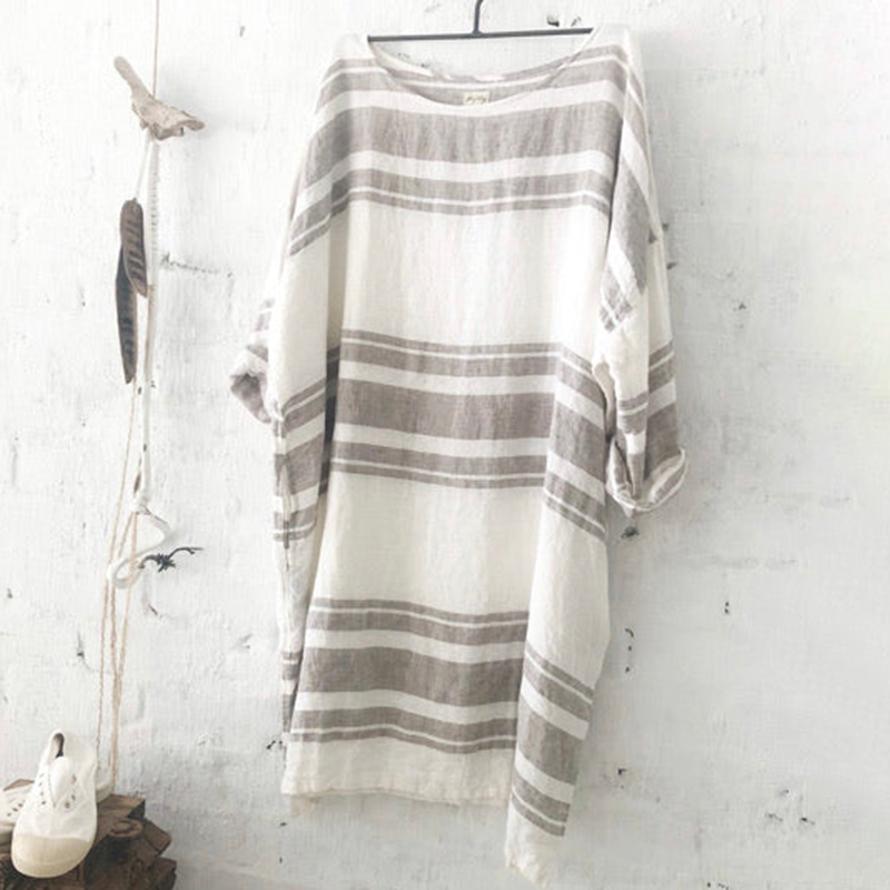 Minimalist Striped Comfortable Loose Pocket Midi Dress