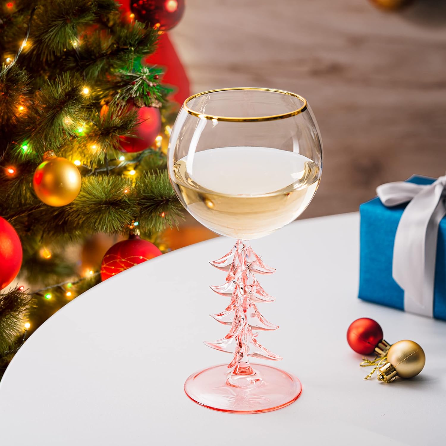 🎅2024 Christmas Promos🔥Crystal Christmas Holiday Tree Stemmed Wine Glass