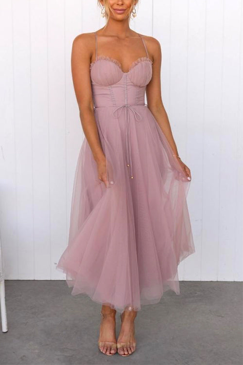 Heididress Backless Tie Waist Mesh Swing Maxi Cami Dress
