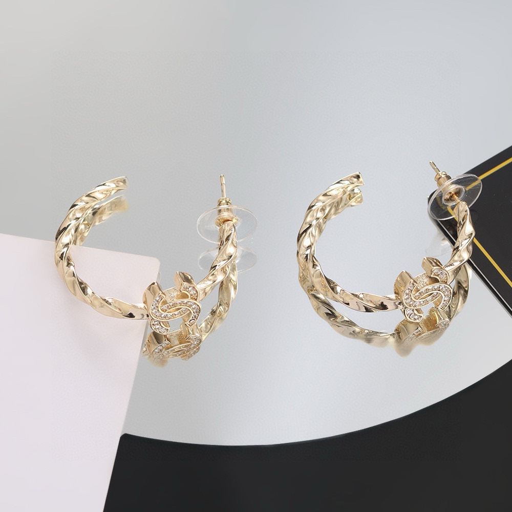 Chanel Light Gold Diamond CC Earrings
