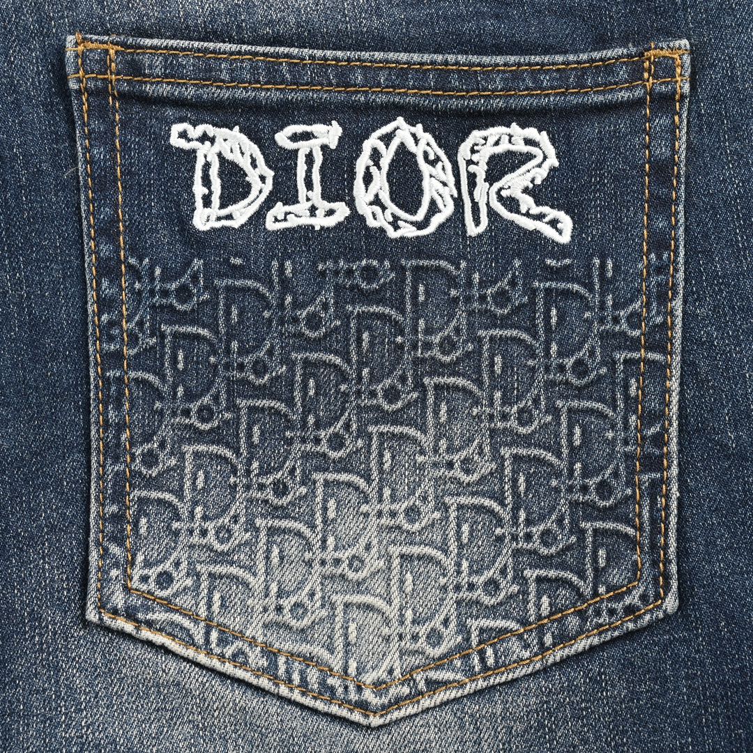 Dior 23Fw back embroidered monogram embossed jeans