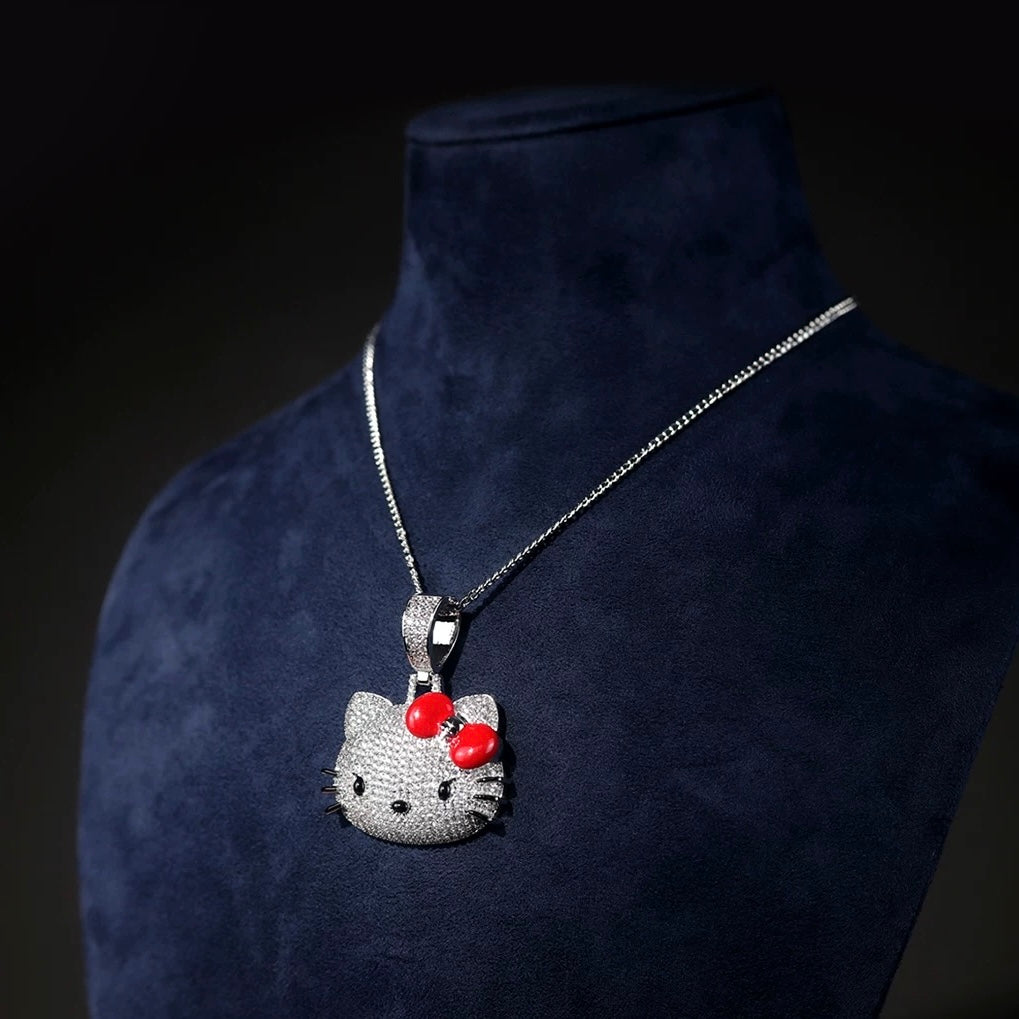 Hellokitty Sparkly Necklace Shiny Rhinestone Tennis Chain Necklace Punk Rock Style Jewelry（Velvet Gift Box Packing）