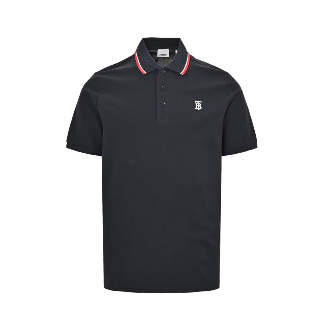 Burberry red and white striped TB letter logo embroidered short sleeves