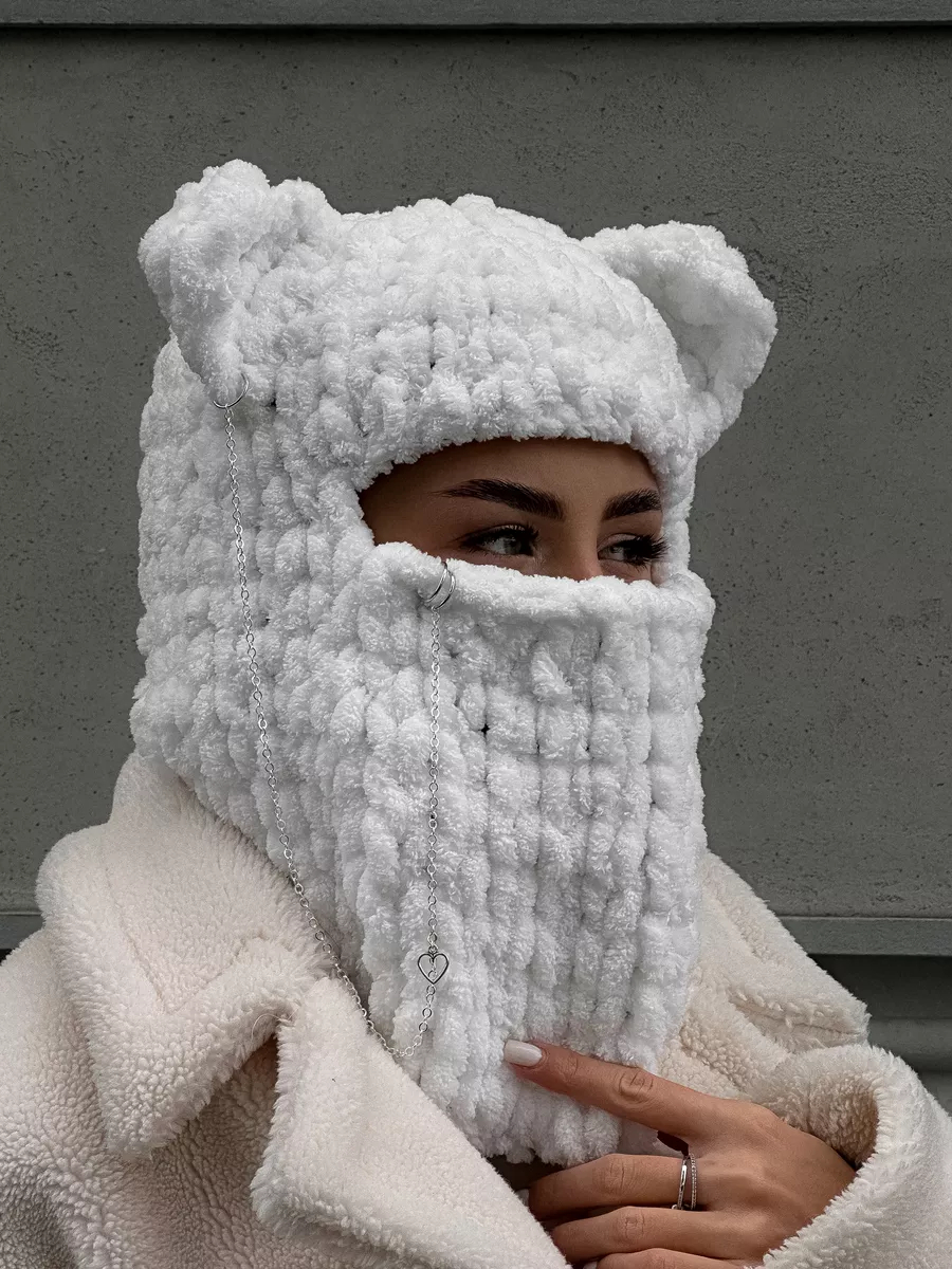 💖 Valentine's Day Sale 49% OFF 💖 Plush Chunky Knit Balaclava with Ears(Including Chain & Pendant)