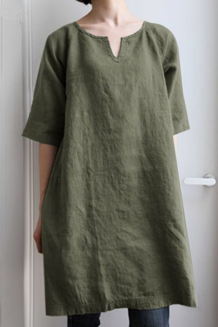 Casual Solid Cotton Linen Mini Dress