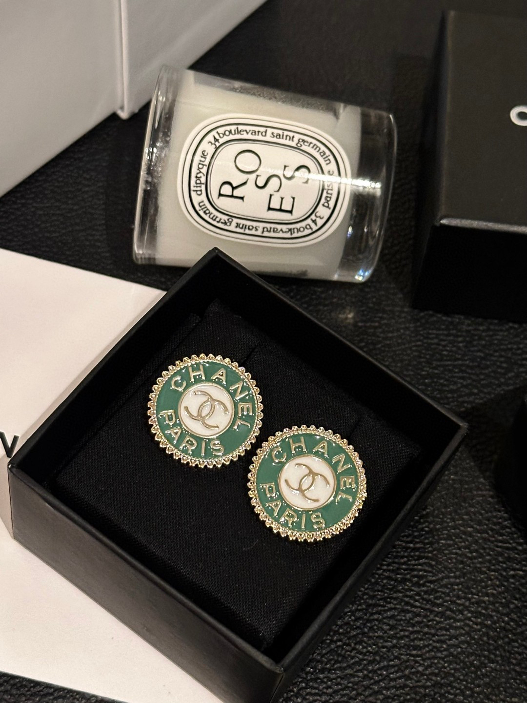 Chanel two-tone badge earrings