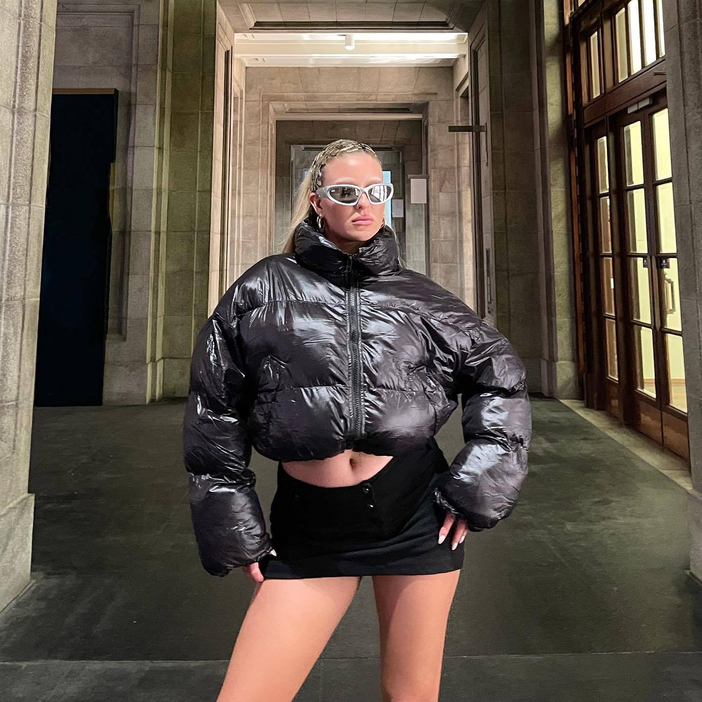 Women Clothing Autumn Winter Turtleneck Cotton Padded Jacket Women Long Sleeved Cropped Jacket Women Outer Wear Thick Short Cotton Coat