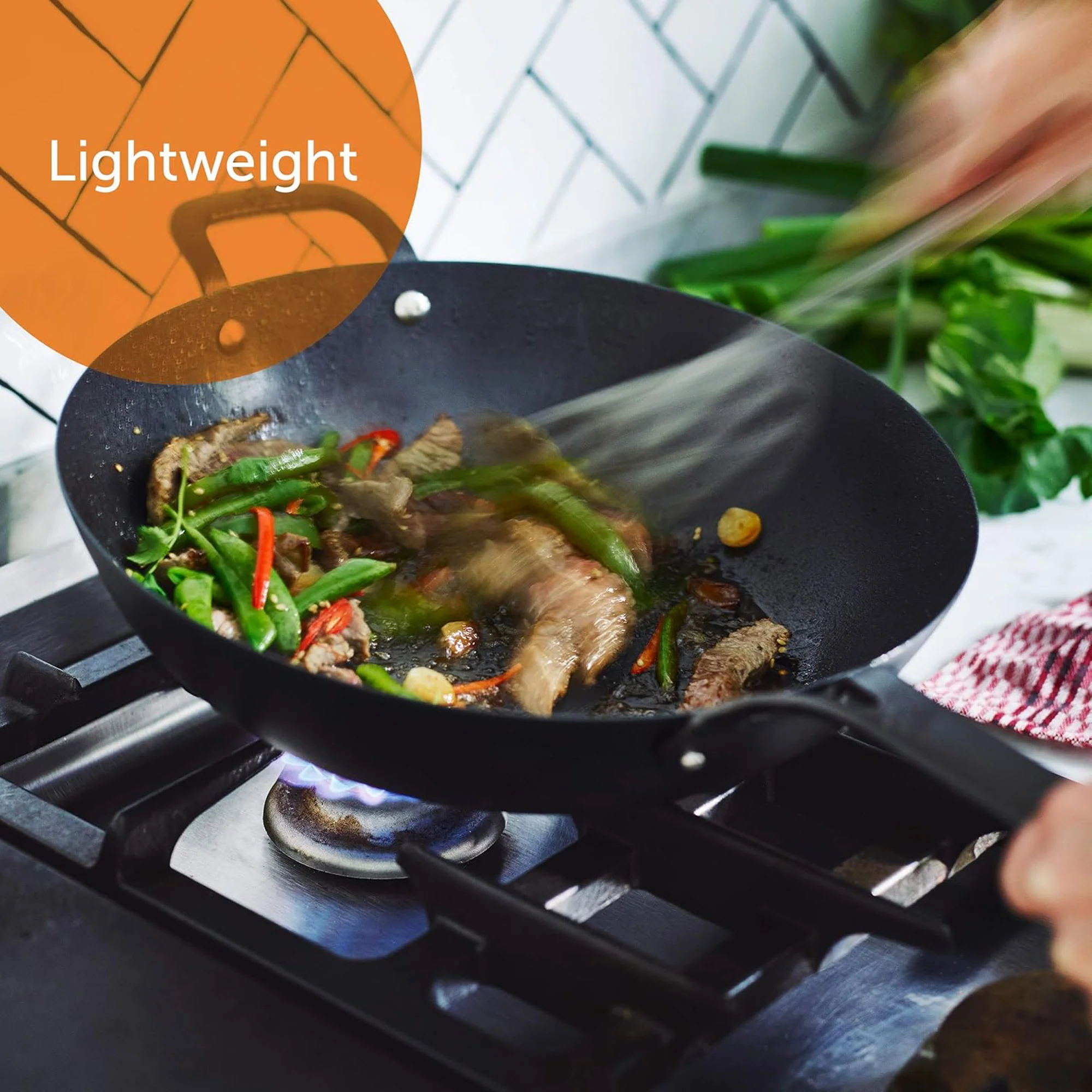 BK Pre-Seasoned Black Steel Carbon Steel Induction Compatible Wok, 12 Inches