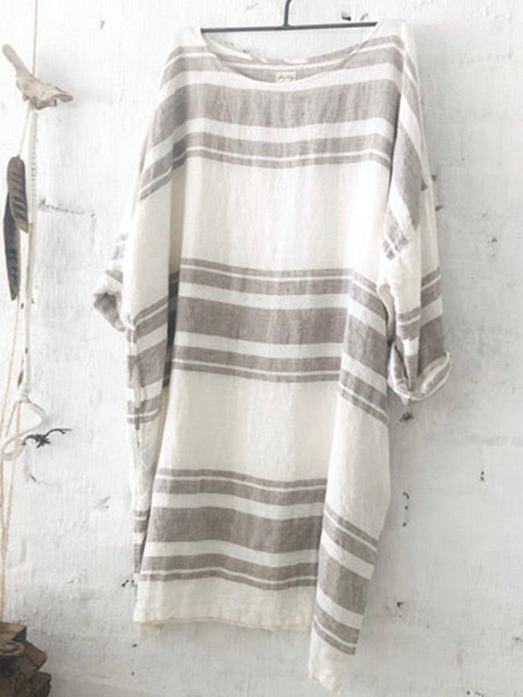 Minimalist Striped Comfortable Loose Pocket Midi Dress