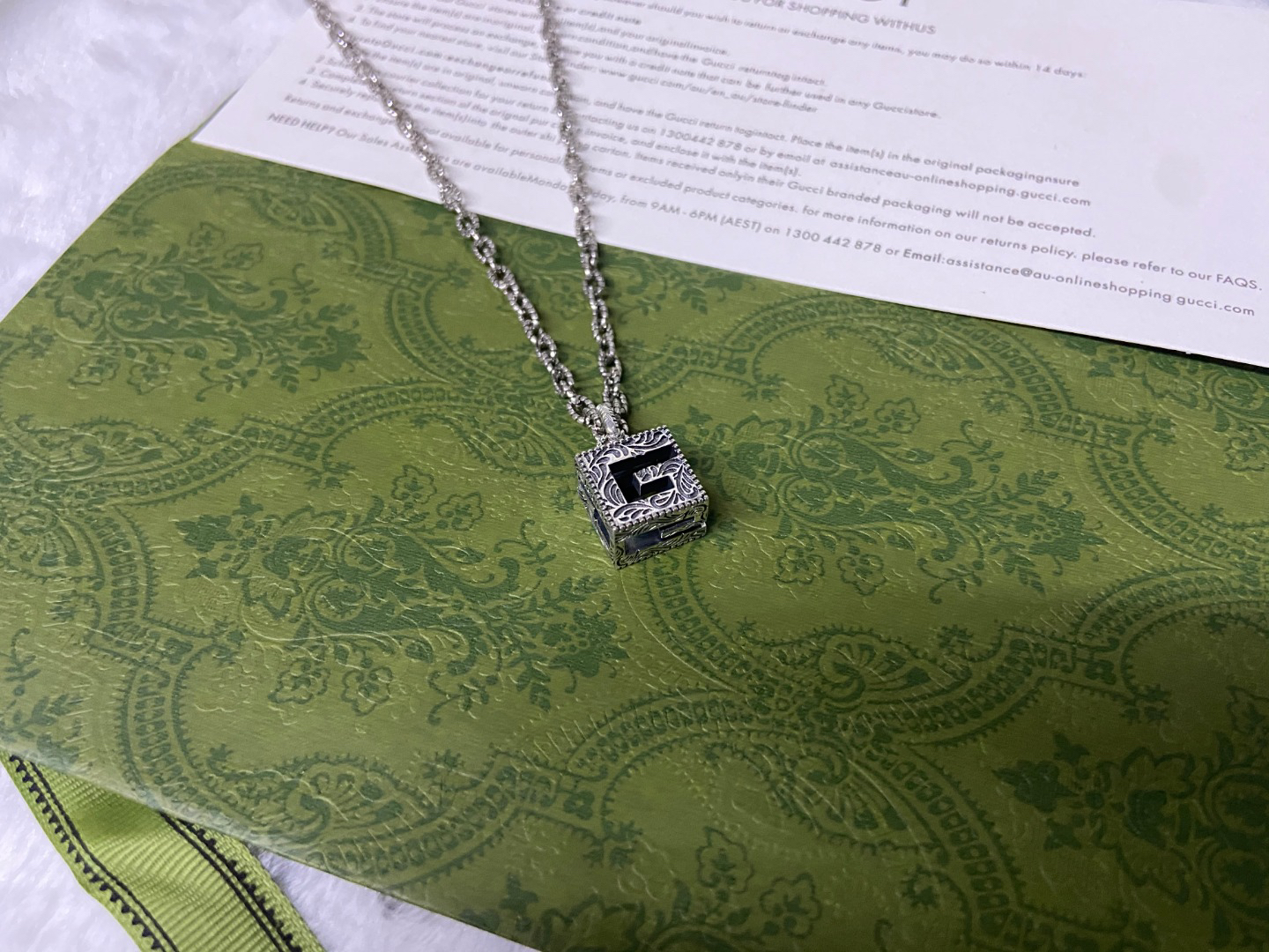 Gucci Braided Chain Textured Square G Necklace