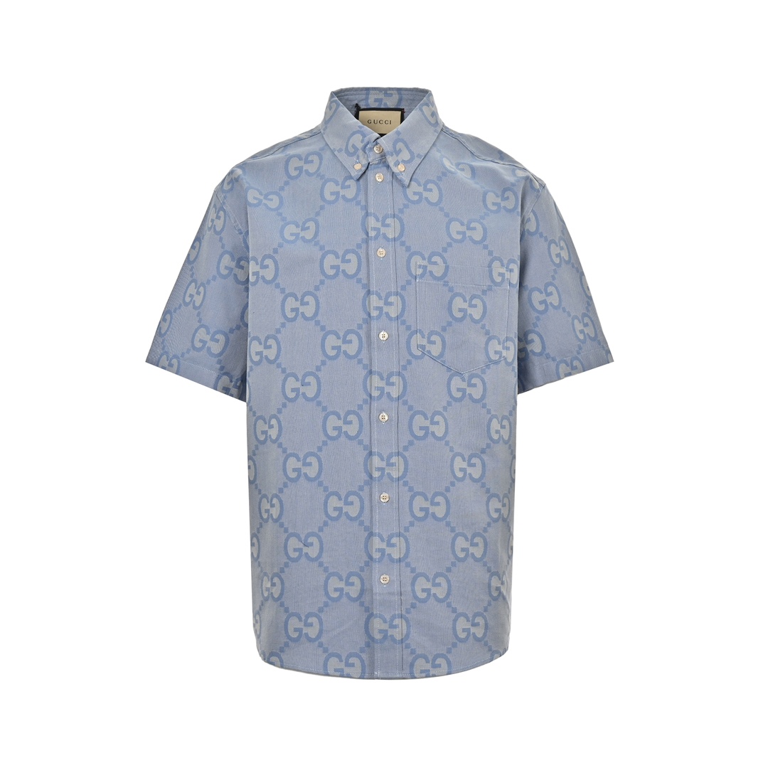 Gucci 24ss Haze Blue Full Print Double G Jacquard Suit Short Sleeve Shirt