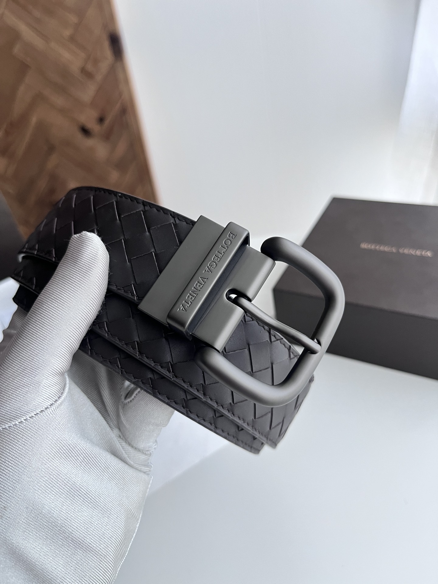 Bottega Veneta intreccio woven cowhide double-sided belt width 4.0cm