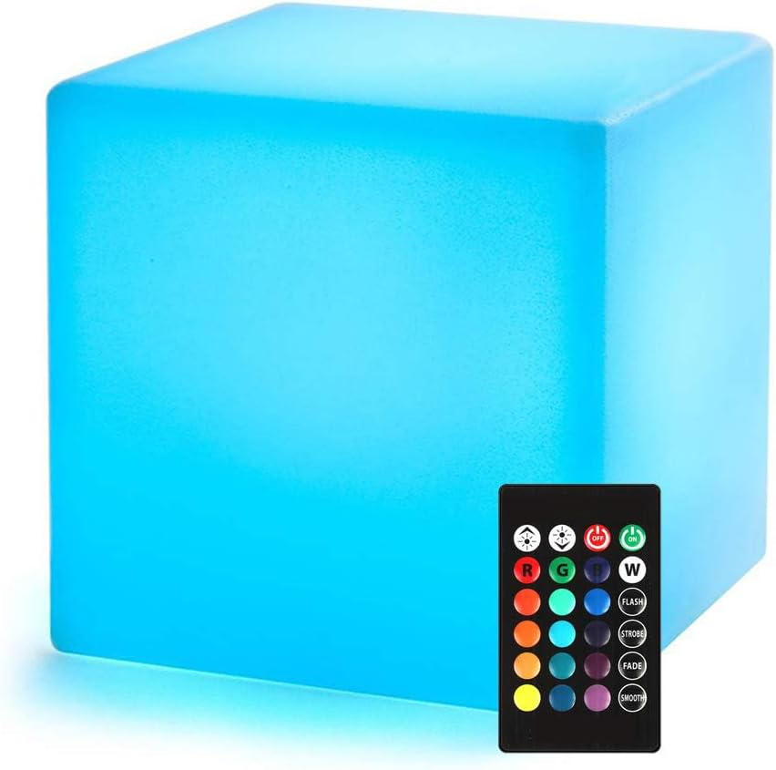 16-Inch LED Cube Chair Lights, Rechargeable LED Cube Seat with Remote, Waterproo