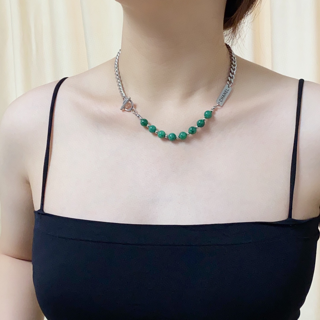 Chanel New Natural Green Chalcedony Necklace