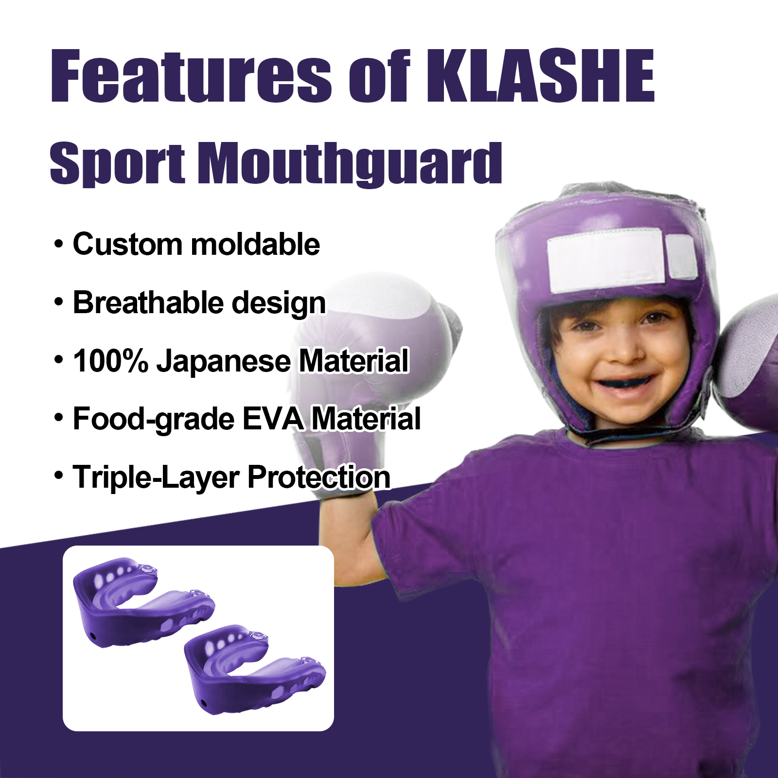 Purple Kids Football Mouth Guard with Strap and Box