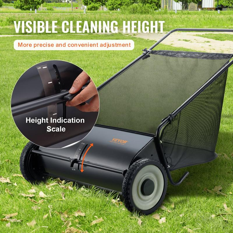 Push Lawn Sweeper | Adjustable Height Leaf & Debris Cleaner for Yard & Garden