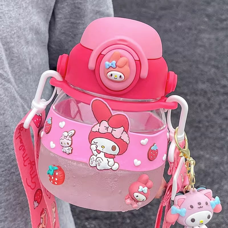 Sanrio Water Bottle with Straw 26.5oz with Two Ways to Dinking Modern Water Jug for Women/Teen Girl/School Water Bottles With Strap