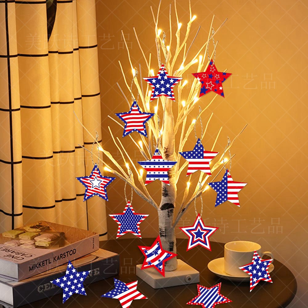 🔥[SAVE 50% OFF]--Independence Day Patriotic Decor-Handmade Double-sided printing Wooden Ornaments with the equipped rope