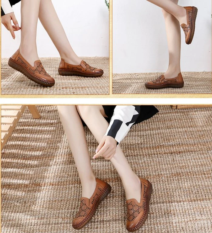 Genuine Leather Round Toe Flats Ladies Shoes for Bunions