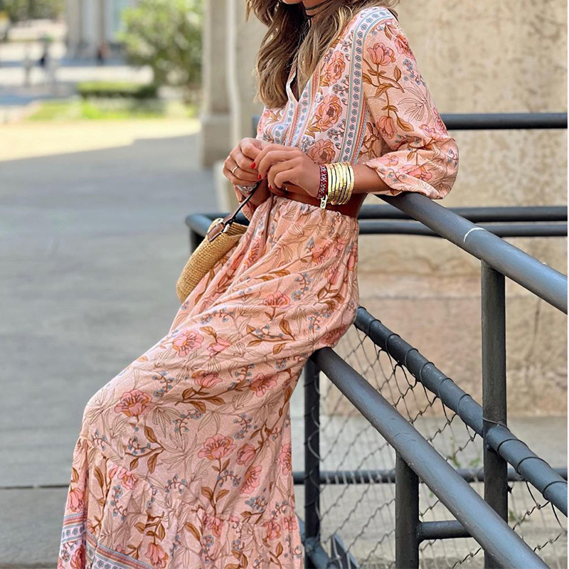 2024 The new fall model Casual Bohemian mid-length printed dress