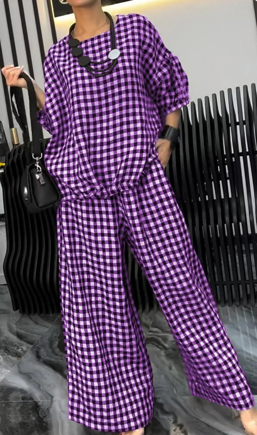 Women's Elastic Drawstring Wide-Leg Pants Suit