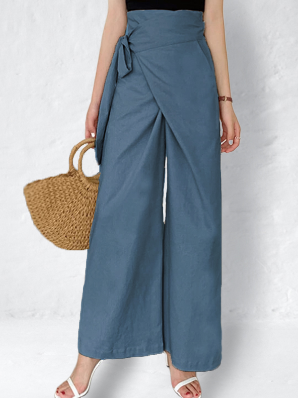 Linen Blend Wrap Casual Pants