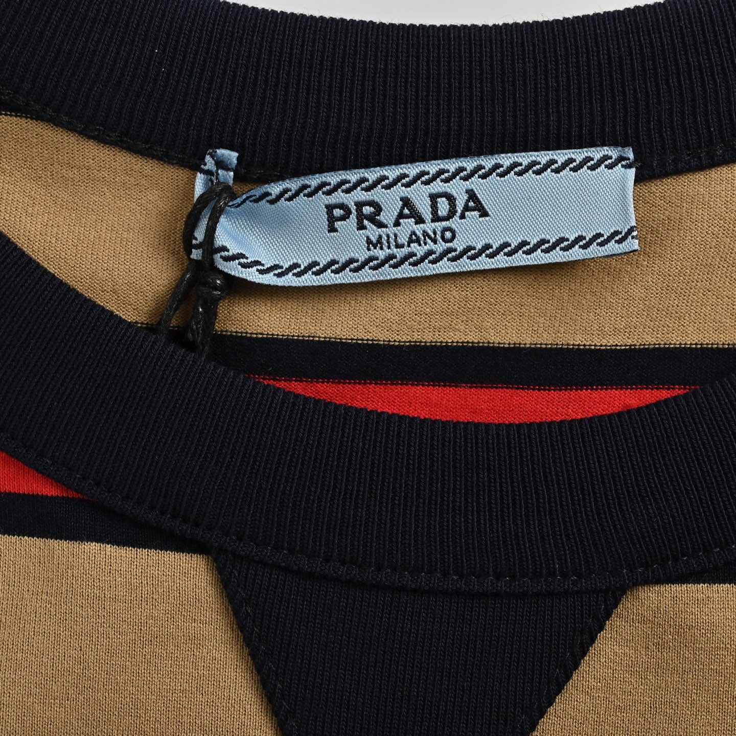 Prada Letter patch embroidered striped contrast short sleeves