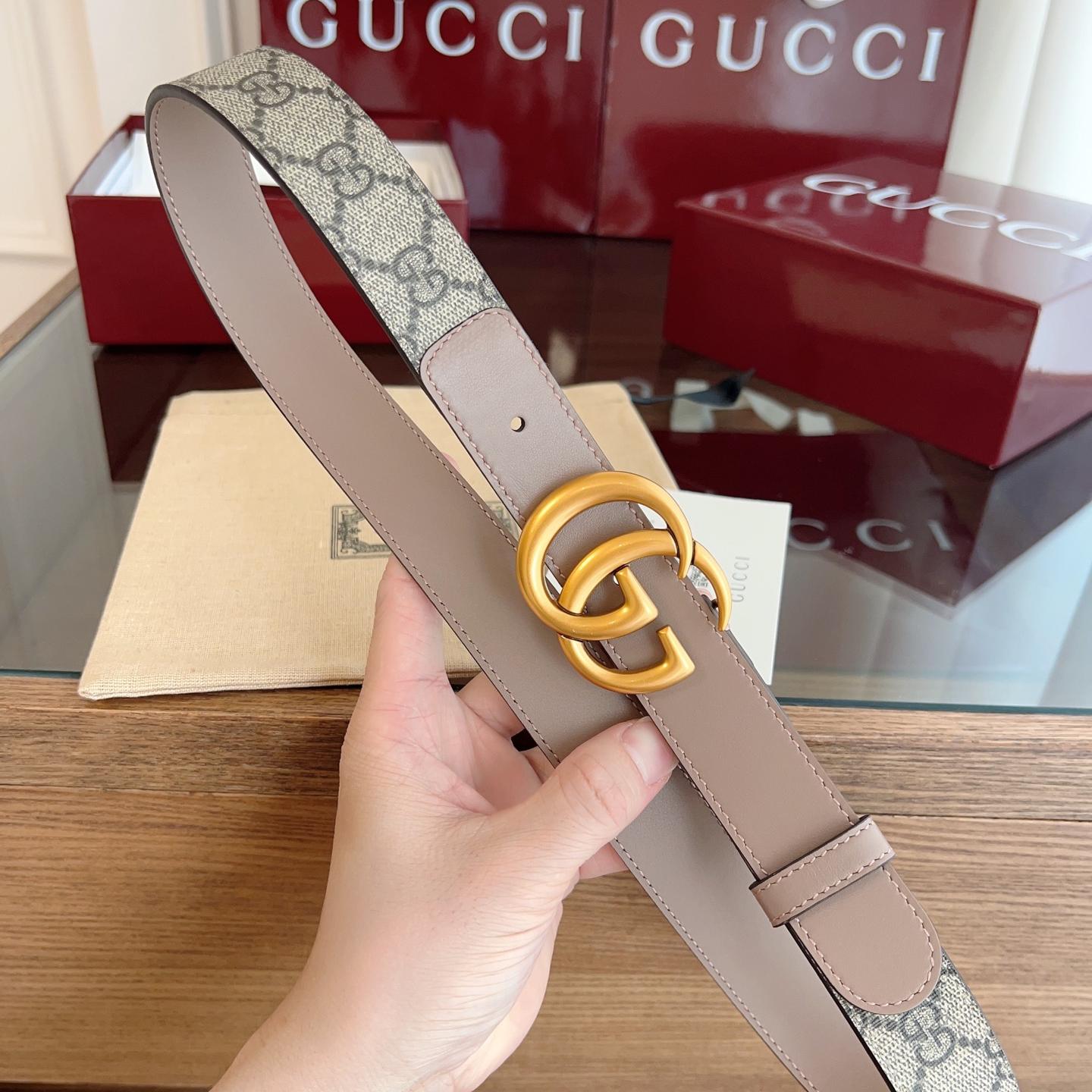 Gucci Double G steel buckle women's cowhide double-sided belt 3.0cm wide