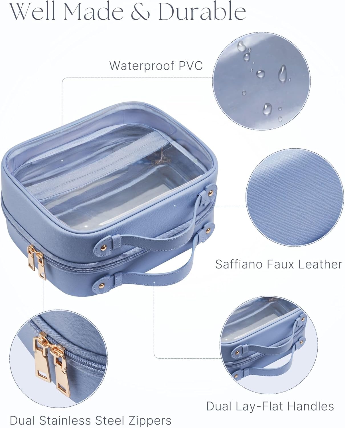 🔥Last Day 50% OFF🔥Clear Cosmetic Bag Double Layer Travel Toiletry Bag with 4 Compartments