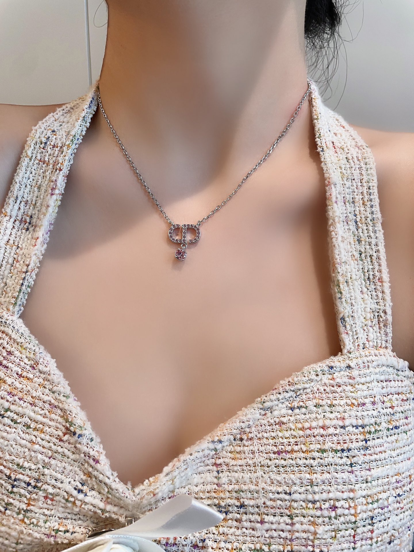 Dior diamond CD pink diamond necklace