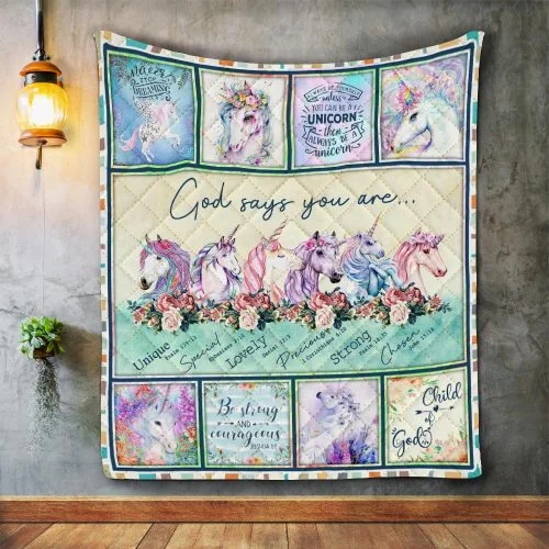 God Says You Are Unicorn Quilt Blanket