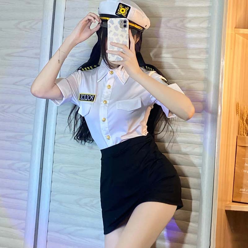 Cosplay Policewoman White Stockings Uniform Lingerie Set