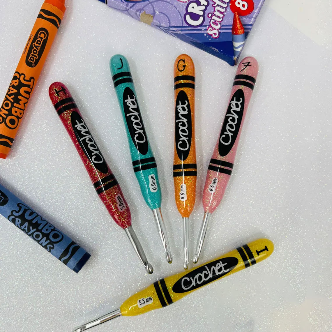Glitter Crayon Crochet Hooks | Ergonomic Crochet Hooks