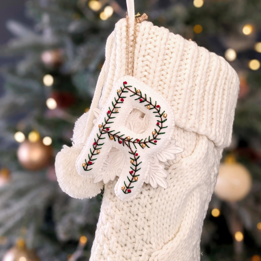 Personalised Christmas Pine Embroidered Felt Letter