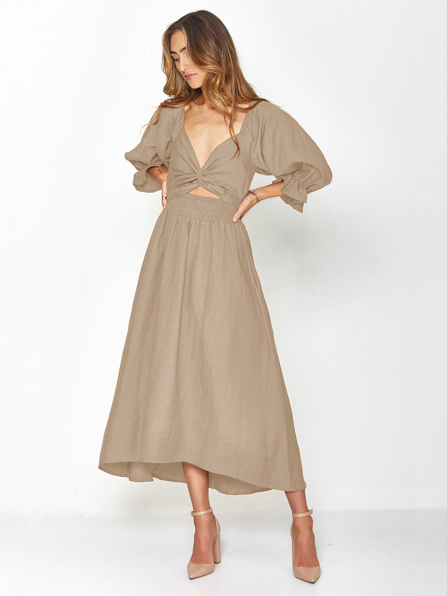 💥Hot Sale-[SAVE 50% OFF]--🏖️FRENCH RUFFLED LANTERN SLEEVES MULTI-WEAR DRESS--BUY 2 GET 10% OFF & FREE SHIPPING
