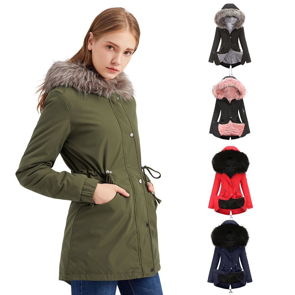 Mid-Length Hooded Parka Cotton-Padded Coat