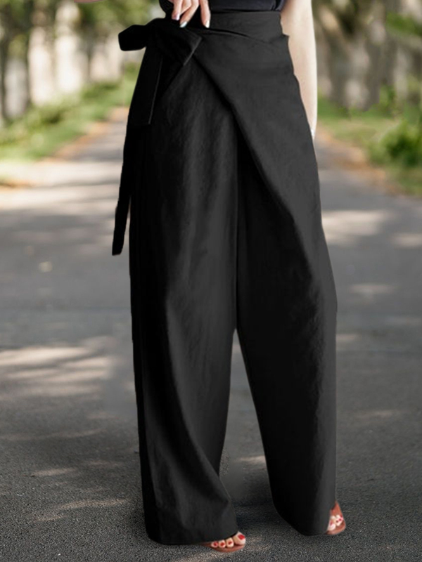 Linen Blend Wrap Casual Pants