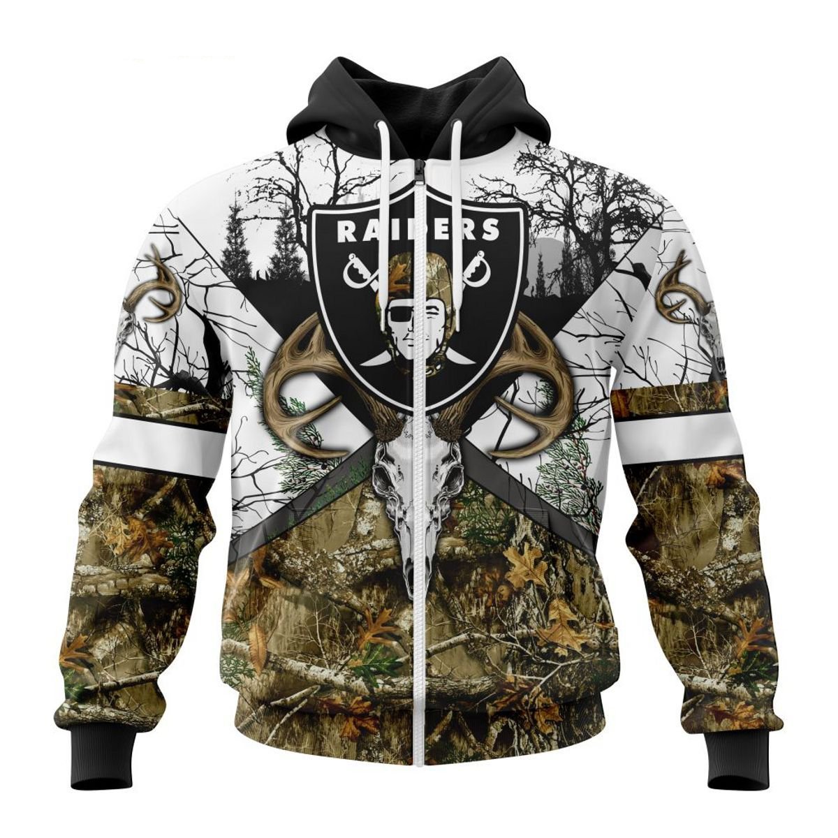 LAS VEGAS RAIDERS DEER SKULL AND FOREST 3D HOODIE