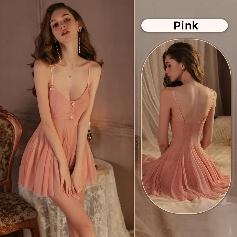 Sexy 3D Flower Lingerie See-through Slip Dress