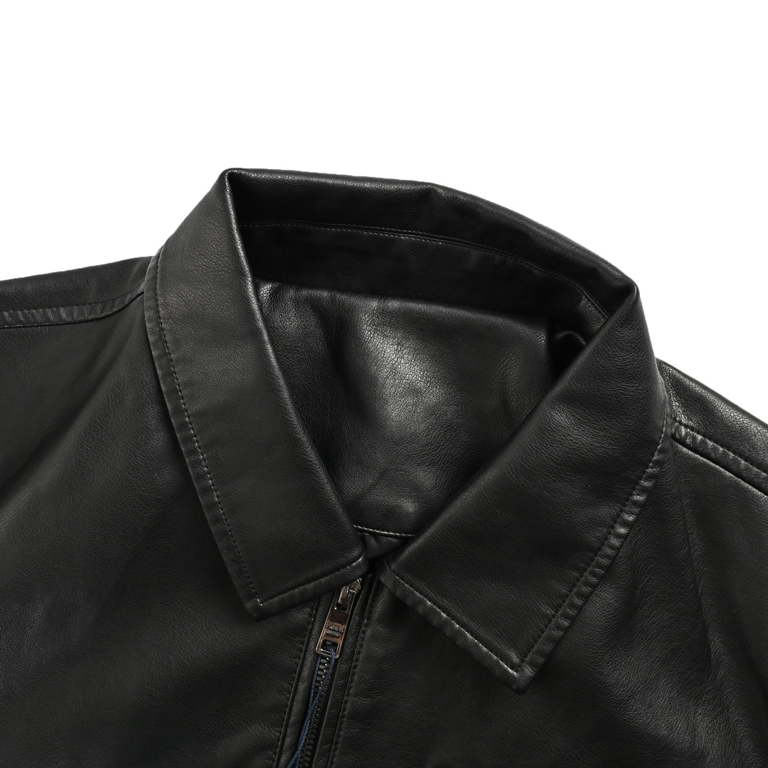Prada 24Fw triangle logo leather jacket custom pebbled leather