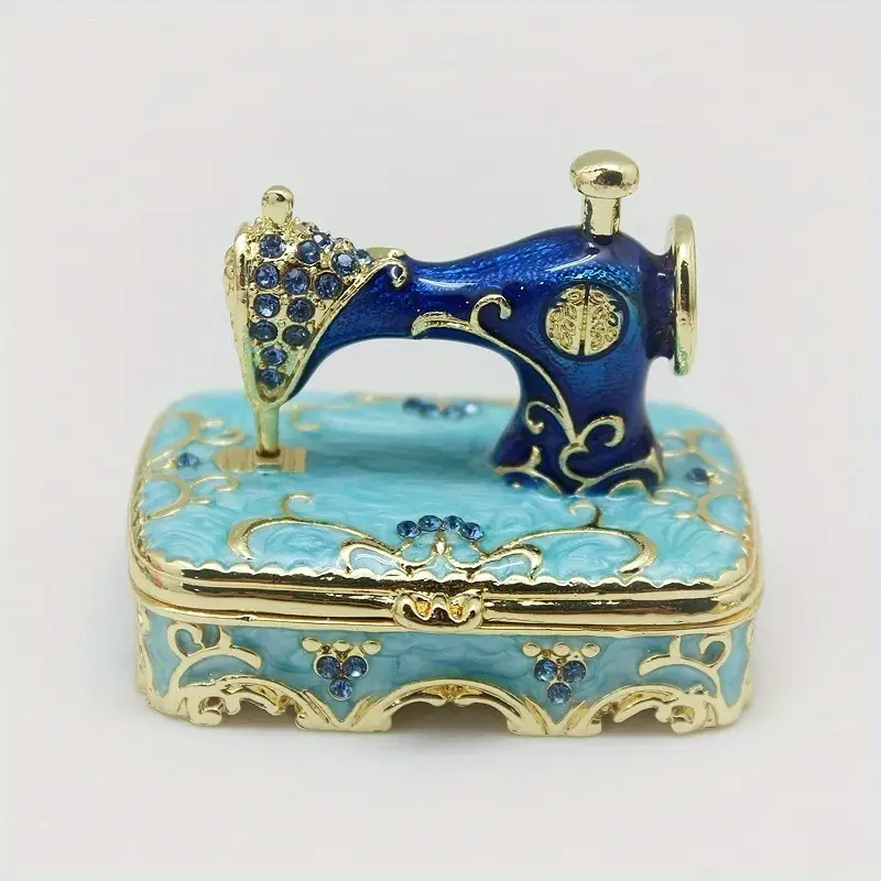 Handmade Enamel Rhinestone Sewing Machine Jewelry Box