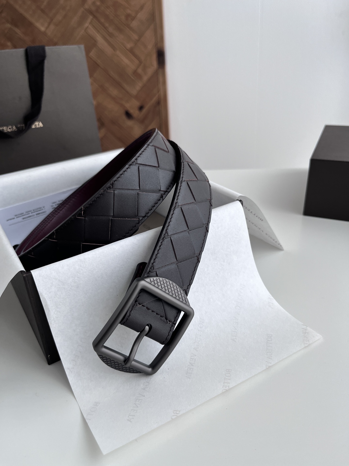 Bottega Veneta intreccio woven cowhide double-sided belt 3.5cm wide