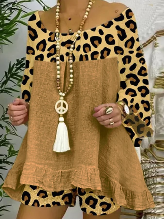 Women's Leopard Stitching Cotton Suit
